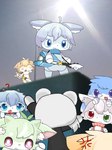 blue_body blue_fur chibi electric_guitar female fur guitar male musical_instrument photo_background plucked_string_instrument string_instrument disabled_000000 mammal 3:4 photography_(artwork)