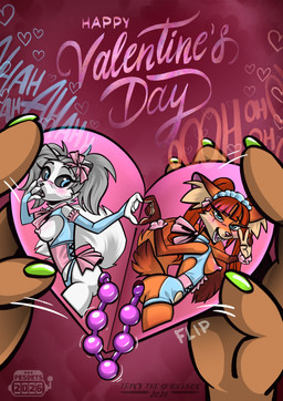 anal_beads anthro blue_eyes blush clothing duo female female/female gesture hand_gesture heart_symbol holidays lingerie moan motion_lines multicolored_body nipples open_mouth sex_toy sound_effects v_sign valentine's_day_card white_body pesdets trixythespiderfox valentine's_day pesdets_(character) trixy_the_spiderfox_(character) arctic_fox canid canine fox mammal true_fox 2026 dated hi_res