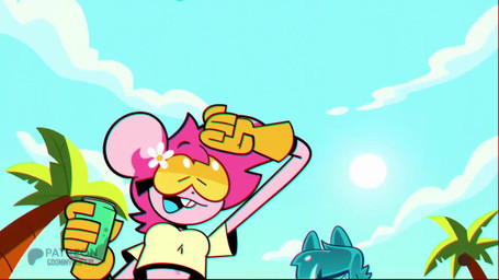 :3 anthro beach beverage big_breasts bikini blue_body blue_hair blue_tongue bouncing_breasts breasts buckteeth butt cleavage clothed clothing dessert duo eyewear fangs food frisbee glasses glistening glistening_body gloves goo_hair hair hair_over_eyes handwear hip_sway holding_beverage holding_object ice_cream licking licking_ice_cream midriff multiple_angles navel outside palm_tree pawpads pink_hair plant pseudo_hair real sand sea shaded_face short_hair slim_anthro slim_female slime_tail smile soda surfboard surfing swimwear teeth tongue tongue_out tree two-piece_swimsuit upper_teeth water goommymuffin sound_warning goommy_(goommymuffin) muffin_(goommymuffin) felid feline ghost mammal mouse murid murine rodent spirit 16:9 2026 2d_animation animated digital_media_(artwork) hi_res high_framerate long_playtime motion_tweening multiple_scenes sound video widescreen