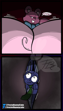 anthro artist_watermark between_breasts big_breasts blue_bow_tie bodily_fluids body_between_breasts bow_tie breast_squish breasts countershade_breasts countershade_torso countershading dark dialogue dominant dominant_female drooling duo empty_eyes exclamation_point eyelashes female glowing glowing_eyes green_necktie heart_symbol huge_breasts hyper hyper_breasts larger_female logo male motion_lines mouse_tail neck_bow necktie onomatopoeia open_mouth paws pink_body pink_text plushie round_ears saliva scared shaking shivering size_difference smaller_male smile sound_effects speech_bubble squish stylized_empty_eyes tail text tilde_after_text twitter_logo frostedbunnycake bluesky_(social_media) lovedoll_toy_factory twitter jerri_(gremlingrounded) teddi_(gremlingrounded) animate_inanimate bear living_plushie mammal mouse murid murine rodent 2025 absurd_res artist_logo artist_name cel_shading english_text hi_res shaded