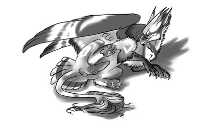 anthro balls beak erection feathered_wings feathers feral genitals knot knotted_penis looking_at_viewer lying male male_feral on_side pawpads penis presenting presenting_penis simple_background solo tail white_background wings blajn mythology avian gryphon mythological_avian mythological_creature 2014 greyscale monochrome