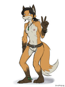 anthro areola belt belt_only black_hair black_nose blue_eyes bracelet breasts brown_markings casual_nudity dipstick_tail female fingers fur genitals gesture gloves_(marking) hair hand_gesture jewelry leg_markings looking_at_viewer markings multicolored_body multicolored_fur navel nipples nude nude_anthro nude_female orange_body orange_fur pendant simple_background small_breasts smile socks_(marking) solo standing tail tail_markings v_sign vulva white_background white_body white_fur sealer4258 luna_(sealer4258) canid canine fox mammal red_fox true_fox digital_media_(artwork) hi_res