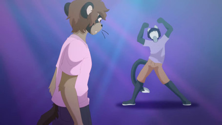 anthro bangs barefoot beckoning being_watched blush bottomwear boyfriend/girlfriend brown_body brown_fur clothed clothing dancing dialogue ears_back feet female flashing_light freckles fur gesture grey_body grey_fur grin group hair hair_over_eye half-closed_eyes head_on_hand humor long_hair looking_at_another looking_at_viewer male male/female music narrowed_eyes open_mouth pants pivoted_ears ponytail raised_arms shirt short_hair shorts singing sitting sitting_together smile smooth_animation speech_bubble tail tail_motion tailwag text tired_eyes topwear whiskers white_body white_fur yellow_body yellow_fur eipril epilepsy_warning sound_warning lonely_lonely_(meme) tiktok cody_(eipril) elisabeth_(eipril) rouen_(eipril) yue_(eipril) canid canine domestic_cat felid feline felis fox mammal mustelid otter 16:9 2d_animation animated animation_meme frame_by_frame hi_res meme short_playtime signature sound watermark webm widescreen