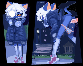 1_finger_fingering 2_panel_comic anal anal_fingering anthro anthro_fingered anthro_penetrated bench bent_over big_glasses biped black_body black_eyebrows black_sky blue_body blue_clothing blue_coat blue_ears blue_fingerless_gloves blue_fur blue_gloves blue_handwear blue_tail blue_topwear blush blush_lines bodily_fluids building butt choker city city_background clothed clothed_anthro clothed_female clothed_sex clothing coat cum cum_drip cum_in_vagina cum_inside cum_on_penis disembodied_hand disembodied_penis dripping duo ears_back electronics erection eyebrow_through_hair eyebrows eyewear female female_anthro female_fingered female_penetrated fingering fingering_partner fingering_while_penetrating fingerless_gloves fingers footwear from_behind_position fully_clothed fully_clothed_anthro fully_clothed_female fur fur_trim_(clothing) genital_fluids genitals glasses gloves grey_clothing grey_panties grey_underwear hair hand_on_leg hand_on_own_leg handwear headphones headphones_around_neck iris jewelry knee_highs knee_socks legwear male male/female male_fingering male_fingering_female male_penetrating male_penetrating_female monotone_body monotone_clothing monotone_coat monotone_footwear monotone_fur monotone_hair monotone_legwear monotone_socks monotone_topwear mostly_offscreen_character mostly_offscreen_male multicolored_clothing multicolored_footwear multicolored_shoes necklace night orange_inner_ear orange_penis outside outside_sex panties panties_down pantsless pantsless_anthro pantsless_female park park_bench partially_clothed partially_clothed_anthro partially_clothed_female penetration penile penile_penetration penis penis_in_vagina pink_clothing pink_footwear pink_nose pink_shoes pink_sneakers pivoted_ears plantigrade public public_exposure public_sex pupils raised_heel raised_tail red_blush round_glasses sex shoes short_hair skinny skinny_anthro skinny_female sky slim slim_anthro slim_female sneakers socks standing standing_sex star starry_sky tail thumb_in_ass topwear translucent translucent_hair two_tone_clothing two_tone_footwear two_tone_shoes two_tone_sneakers underwear underwear_down vaginal vaginal_penetration wearing_glasses white_clothing white_footwear white_hair white_legwear white_sclera white_shoes white_sneakers white_socks virteil ambiguous_species domestic_cat felid feline felis mammal english_description hi_res multiple_scenes shaded