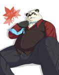 anthro black_body black_fur bottomwear clothing fur humanoid_hands male necktie overweight overweight_anthro overweight_male pants shirt solo topwear white_body white_fur chiubear0214 bear giant_panda mammal 2015 absurd_res hi_res