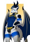 2024 absurd_res anthro artbyyellowdog biped bulge clothing countershade_torso countershading dragon fingers harness hi_res horn male membrane_(anatomy) membranous_wings mythological_creature mythological_scalie mythology scalie solo tail tongue tongue_out underwear wings