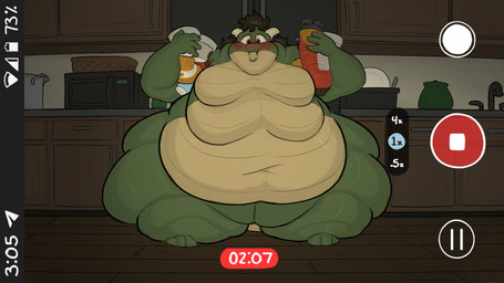 anthro appliance blush camera_view embarrassed food front_view hair horn male moobs morbidly_obese morbidly_obese_anthro morbidly_obese_male navel nude obese obese_anthro obese_male overweight overweight_anthro overweight_male solo standing thick_thighs wide_hips mazaku mythology mazaku_wendlemin dragon mythological_creature mythological_scalie scalie 16:9 2022 4k absurd_res colored hi_res shaded widescreen