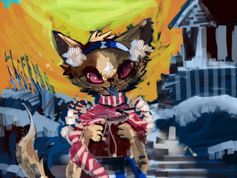 anthro blue_tongue brown_body brown_fur brown_tail clothed clothed_female clothing detailed_background female fur open_mouth scarf snow solo tail tongue tongue_out winter naircat domestic_cat felid feline felis mammal 2015 4:3 digital_media_(artwork) digital_painting_(artwork) painting_(artwork)