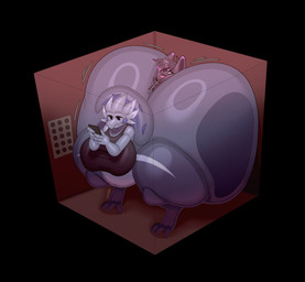 ambiguous_gender anthro between_buttocks big_breasts big_butt black_body black_eyes bottomless breasts butt cellphone clothed clothing duo electronics elevator female grey_body holding_cellphone holding_object holding_phone huge_breasts huge_butt huge_hips huge_thighs hyper hyper_butt hyper_hips hyper_thighs phone shirt thick_thighs tongue tongue_out topwear wide_hips daeriusus nintendo pokemon praeda_(xytora) torafluff_(xytora) canid canine dracozolt fossil_pokemon fox generation_8_pokemon mammal pokemon_(species) hi_res