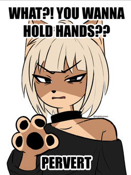 anthro blonde_hair choker disgust female hair jewelry looking_at_viewer necklace paws simple_background solo text white_background dogfailureowo hana_(dogfailureowo) canid canine canis domestic_dog mammal absurd_res english_text hi_res meme