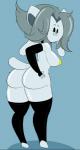 anthro areola armwear big_butt breasts butt clothing dongitos female grey_hair hair legwear looking_at_viewer looking_back mostly_nude nipples solo tem temmie_(undertale) undertale undertale_(series) wide_hips