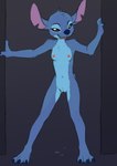 3_toes anthro areola black_eyes blue_body blue_claws blue_fur blue_nose blue_tail bodily_fluids breasts chest_tuft claws countershade_torso countershading crossgender feet female finger_claws fingers front_view fur genital_fluids genitals head_tuft looking_at_viewer mtf_crossgender navel nipples notched_ear nude nude_anthro nude_female open_mouth open_smile pink_areola pink_nipples pussy slim_anthro slim_female small_breasts small_tail smile solo standing tail teeth toe_claws toes tongue tuft vaginal_fluids sealer4258 disney lilo_and_stitch stitch_(lilo_and_stitch) alien experiment_(lilo_and_stitch) 2025 absurd_res digital_media_(artwork) hi_res