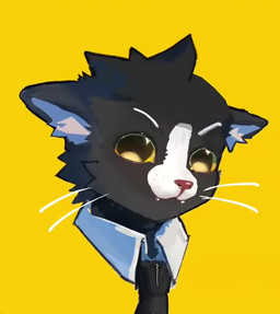 anthro biped black_body black_eyes black_fur black_necktie blinking blue_dress_shirt fur male multicolored_body multicolored_eyes multicolored_fur necktie officer officer_uniform solo white_body white_fur yellow_eyes asenjian domestic_cat felid feline felis mammal tuxedo_cat 2025 2d_animation animated high_framerate motion_tweening short_playtime sound webm