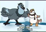 bow_ribbon circlet duo fake_screencap female feral male male/female scarf text toony welcometaco avian bird lari penguin skua english_text hi_res