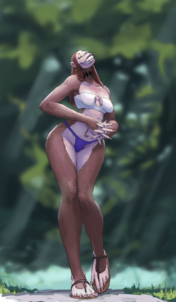 5_fingers 5_toes anthro big_teeth blue_eyes breasts cleavage_cutout clothed clothing cutout ear_piercing feet female fingers footwear freckled_chest freckles fur hair hands_together interlocked_fingers long_arms long_hair long_legs long_neck looking_at_viewer medium_breasts navel navel_piercing neck_tattoo orange_hair panties piercing prehensile_feet sandals shoes simple_background slim smile solo standing tan_body tan_fur toes topwear tube_top underwear redustheriotact anitta_(vagnerdesouzas7) ape haplorhine mammal orangutan primate 2026 hi_res