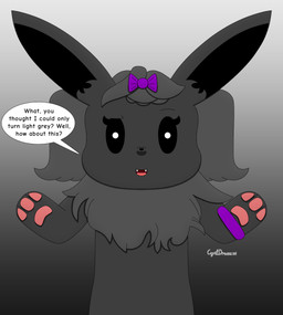 anthro female front_view fur gradient_background grey_body grey_fur looking_at_viewer pose simple_background solo speech_bubble standing text cyrildraws nintendo pokemon lilly_the_eevee_(cyrildraws) eevee generation_1_pokemon pokemon_(species) shiny_pokemon 2024 digital_drawing_(artwork) digital_media_(artwork) english_text hi_res shaded signature