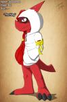 3_toes anthro brown_background clothing feet hoodie male simple_background solo tail text toes topwear heibanhikaru bandai_namco digimon mythology axl_shoutmon digimon_(species) dragon mythological_creature mythological_scalie scalie shoutmon hi_res