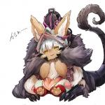 ambiguous_gender anthro armor brown_body brown_fur claws clothed clothing duo fur hair male open_mouth text whiskers white_hair yellow_eyes my700 made_in_abyss bondrewd nanachi humanoid lagomorph leporid mammal narehate rabbit 1:1 absurd_res hi_res japanese_text translation_request