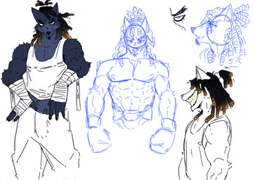 anthro athletic athletic_anthro athletic_male boxing_gloves bulge clothing detailed_bulge dreadlocks genital_outline genitals hand_wraps handwear male penis penis_base penis_outline shirt simple_background smile solo tank_top teeth topwear white_background wraps yellow_teeth goonie-san canid canine canis mammal wolf 2022 digital_media_(artwork) hi_res