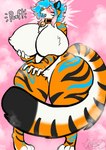 after_transformation anthro big_breasts big_tail blue_tongue breasts collar collar_only female fluffy nude smoke solo stripes tail thick_thighs tongue transformation transformative_collar commanderthings felid mammal pantherine tiger absurd_res hi_res