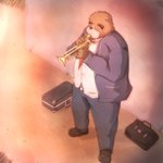 anthro bottomwear brown_body brown_fur clothing eyes_closed fur kemono male musical_instrument necktie outside overweight overweight_anthro overweight_male pants shirt solo topwear emufu bear mammal 1:1 2013