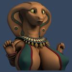 1:1 2016 3d_(artwork) anthro anthroanim apode big_breasts breasts clothed clothing cobra digital_media_(artwork) draconcopode female frown huge_breasts jamila_queen_cobra legless lips naga non-mammal_breasts puppy_eyes reptile sad scalie serpentine simple_background snake snake_hood solo
