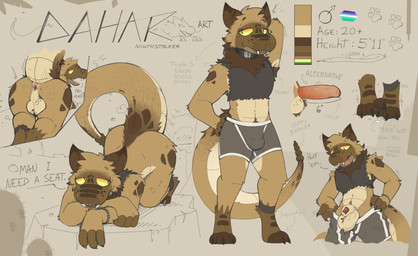 3_toes ambiguous_gender animal_genitalia anthro anus armpit_hair ass_up body_hair bracelet bulge butt canine_genitalia clothing dialogue duo erection fangs feet foreskin genitals happy_trail humanoid_genitalia jewelry looking_down lying male male_anthro musk neck_tuft on_front onomatopoeia penis presenting presenting_anus presenting_balls presenting_penis raised_arm raised_tail sheath sound_effects tail talking_to_another talking_to_viewer teeth text toes torn_clothing tuft underwear daharart fallout microsoft anon dahar canid canine canis coyote hybrid mammal night_stalker_(fallout) reptile scalie snake viper hi_res model_sheet
