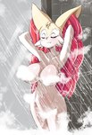 anthro barely_visible_genitalia barely_visible_pussy bathing braixen bray_(lucyfercomic) breasts canid censored censored_nipples comic convenient_censorship cute_fangs eyes_closed female generation_6_pokemon genitals hi_res inner_ear_fluff lucyfercomic mammal nintendo pokemon pokemon_(species) pussy showering solo steam steam_censorship tuft water