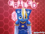 anthro blue_body blue_fur eyebrows fur hair inner_ear_fluff male mascot solo text tuft y2k_(graphic_design) yellow_eyes yuuko_9yo beatmania beatmania_iidx bemani e621 konami hexerade domestic_cat felid feline felis mammal 4:3 english_text