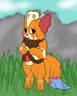 3_fingers 3_toes anthro balls bone bottomwear clothed clothing clothing_lift detailed_background dipstick_tail feet fingers fur genitals loincloth male markings orange_body orange_fur penis presenting shy solo tail tail_markings tapering_penis toes tusks young young_anthro young_male cookid league_of_legends riot_games tencent gnar_(lol) yordle