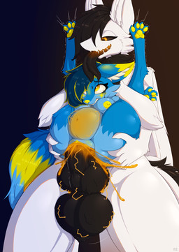 animal_genitalia animal_penis anthro anthro_on_anthro anthro_penetrated anthro_penetrating anthro_penetrating_anthro anthro_penetrating_female balls big_balls big_breasts big_penis bodily_fluids bottomless bottomless_anthro bottomless_female bottomless_male breasts canine_genitalia canine_penis clitoris clothed clothing colored_cum cum cum_inflation cum_inside duo ejaculation erection excessive_cum excessive_genital_fluids female female_penetrated full_nelson full_nelson_(legs_held) fur genital_fluids genitals glowing glowing_cum hair heart_symbol huge_balls huge_penetration huge_penis humanoid_genitalia humanoid_vulva inflation knot knotted_penis larger_male makeup male male/female male_penetrating male_penetrating_female mascara multi_arm multi_limb nipples nude nude_anthro nude_female open_mouth orange_cum paws penetration penile penile_penetration penis pose running_makeup running_mascara sex shaking simple_background size_difference slime smaller_female smile stretched_vagina thick_thighs tongue tongue_out topless topless_anthro topless_female trembling trembling_for_pleasure unusual_bodily_fluids unusual_cum unusual_genital_fluids vaginal vaginal_penetration vulva redeye canid canine goo_creature mammal absurd_res colored digital_drawing_(artwork) digital_media_(artwork) hi_res shaded