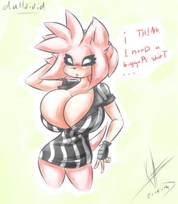 anthro big_breasts blush breasts cleavage clothed clothing female female_anthro huge_breasts hyper referee solo dullvivid sega sonic_the_hedgehog_(series) amy_rose eulipotyphlan hedgehog mammal