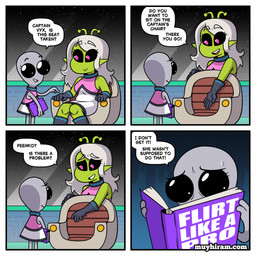 antennae_(anatomy) bald biped breasts clothed clothing dialogue female green_body grey_body hair larger_female long_hair not_furry size_difference smaller_female speech_bubble text muyharim peenko_(muyharim) vyx_(muyharim) alien humanoid 1:1 comic english_text hi_res
