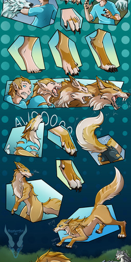 bite bodily_fluids crossgender destroyed_clothing female feral forced forced_transformation fur gender_transformation group male mtf_transformation orange_body orange_fur saliva transformation dexterthederg mythology canid canine canis mammal mythological_canine mythological_creature werecanid werecanine werecreature werewolf wolf absurd_res comic hi_res
