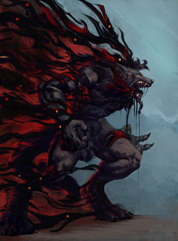 angry animal_genitalia anthro balls genitals grin leg_scar male muscular muscular_male nude nude_anthro paws red_eyes saggy_balls scar sheath smile teeth sidj-6 mythology canid canine mammal mythological_canine mythological_creature void_monster werecanid werecanine werecreature werewolf hi_res