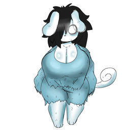 anthro big_breasts black_hair breasts female fur hair shortstack shortstack_female solo white_body white_eyes white_fur mochikirb canid canine ghost mammal spirit 1:1