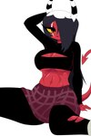 2_horns breasts eyebrows eyelashes female fingers hair horn looking_at_viewer not_furry red_body red_eyes red_skin simple_background solo spade_tail tail under_boob white_background yellow_sclera carliabot helluva_boss sallie_may_(helluva_boss) demon humanoid imp 2024 2:3 hi_res trans_(lore) trans_woman_(lore)