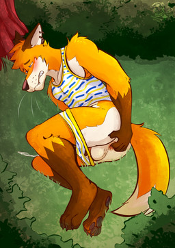 anal anal_fingering anthro anus armpit_tuft athletic athletic_male balls black_claws black_nose blue_briefs blue_clothing blue_eyes blue_underwear blush bodily_fluids briefs briefs_down brown_body brown_fur claws clothed clothing colored_seam_underwear cum cum_on_ground curled_up dipstick_tail ear_horn ears_back fingering fingering_self fur genital_fluids genitals gloves_(marking) grass leg_markings looking_pleasured lying male markings masturbation on_side orange_body orange_fur pantsless pantsless_anthro pantsless_male partially_clothed pattern_briefs pattern_clothing pattern_shirt pattern_topwear pawpads paws pivoted_ears plant shirt shrub sleeveless_shirt socks_(marking) solo tail tail_markings text topwear tree underwear underwear_down whisker_spots whiskers white_body white_briefs white_clothing white_fur white_underwear yellow_briefs yellow_clothing yellow_seam_briefs yellow_seam_shirt yellow_seam_tank_top yellow_seam_underwear yellow_underwear yellow_waistband ventkazemaru joshuathefox canid canine fox mammal 2024 artist_name dated hi_res signature