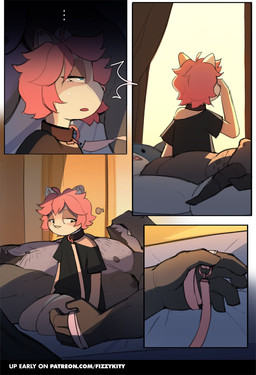 2_horns 4_panel 5_fingers anthro beard bed bed_sheet bedding bedroom black_clothing black_collar black_shirt black_topwear blue_eyes bodily_fluids bottomless bottomless_anthro bottomless_male clothed clothing collar crying day detailed_background door duo facial_hair fangs femboy fingers fur furniture grey_body hair holding_leash holding_object horn inner_ear_fluff inside leash leashed_collar lying male muscular muscular_anthro muscular_male narrowed_eyes navel nipples nude nude_anthro nude_male on_back on_bed pink_hair pink_leash pink_nose plushie pubes shirt short size_difference sleeping tears teeth text topwear tuft white_text fizzykity ikea mythology patreon blahaj brut_(fizzykity) mia_(fizzykity) domestic_cat dragon felid feline felis mammal mythological_creature mythological_scalie scalie wingless_dragon 2025 absurd_res comic english_text hi_res url nonbinary_(lore)