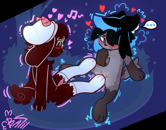 andromorph anthro beanie blush blush_lines bodily_fluids chibi clitoris clothing cum duo eyewear fake_horns feet femboy foot_fetish foot_play footjob genital_fluids genitals glasses happy happy_sex hat headgear headwear heart_symbol intersex intersex/male leaking_cum legwear male motion_lines night outside outside_sex paws penis sex simple_background speech_bubble tapering_penis thigh_highs vaginal vaginal_fluids vulva wet yellow_eyewear yellow_glasses conditional_dnp drawz_art kross_(drawz_art) sai_(drawz_art) bovid caprine goat hyena mammal absurd_res hi_res