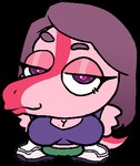 anthro big_breasts breasts chibi clothed clothing female half-closed_eyes narrowed_eyes pink_body purple_body simple_background solo transparent_background buffysaintfury cavemanon_studios snoot_game stacy_(gvh) dinosaur prehistoric_species reptile scalie alpha_channel low_res