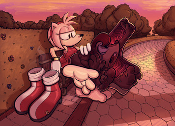 abdominal_bulge anthro barefoot bodily_fluids clothed clothing dress duo feet female foot_focus forced gloves handwear struggling struggling_prey tears vore doweljump sega sonic_the_hedgehog_(series) amy_rose sally_acorn chipmunk eulipotyphlan ground_squirrel hedgehog mammal rodent sciurid 2025 absurd_res hi_res