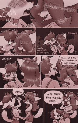 ahoge alcohol anthro areola beverage biped blush blush_lines bodily_fluids breasts breath bubble choker close-up clothed clothing cocktail cocktail_glass constricted_pupils container crowd cup dialogue dress drinking_glass drunk drunk_bubble duo_focus embarrassed exhibitionism eye_through_hair eyebrow_through_hair eyebrows eyelashes eyelashes_through_hair female female/female female_anthro glass glass_container glass_cup group hair imminent_oral imminent_sex jewelry long_hair medium_breasts necklace nipple_tape nipples no_bra open_mouth panties panting pasties pupils saliva saliva_on_face saliva_string sigh small_breasts small_pupils smile substance_intoxication surprised suspenders tail talking_to_another talking_to_partner tape tears teeth_showing text translucent translucent_hair underwear undressing_another lewdles rubee_(lewdles) sapphira_(lewdles) arctic_fox canid canine fox mammal true_fox 2026 comic english_text hi_res red_theme signature incest_(lore) sibling_(lore) sister_(lore) sisters_(lore)