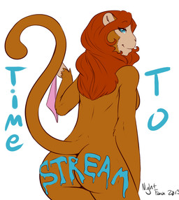 anthro blue_eyes bodypaint breasts brown_body brown_fur butt clothing female fur hair long_hair looking_at_viewer looking_back nude panties raised_tail rear_view red_hair side_boob simple_background smile solo tail text underwear white_background nightfaux patricia_(nightfaux) haplorhine mammal monkey primate 2013 english_text signature