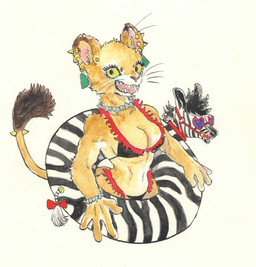 accessory anthro bikini bra bracelet breasts cleavage clothed clothing ear_piercing ear_ring eyewear female fur furgonomics heart_symbol jewelry necklace open_mouth piercing ring_piercing simple_background solo stripes swimwear tail tail_accessory teeth two-piece_swimsuit underwear white_background kyokyota equid equine felid lion mammal pantherine zebra 2020 hi_res traditional_media_(artwork)
