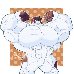 5_fingers abs anthro biceps big_muscles biped border brown_hair brown_markings fingers flexing flexing_bicep flexing_both_biceps fur fur_markings hair huge_muscles hyper hyper_muscles looking_at_viewer male markings muscular nude null pecs purple_eyes quads simple_background solo standing white_body white_border white_fur mottaxio prince_(princebun) lagomorph leporid mammal rabbit 1:1 2024 absurd_res hi_res signature