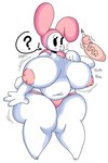 anthro areola big_breasts breasts clothed clothing disembodied_penis duo female genitals hi_res huge_breasts lagomorph leporid lewd_dorky male mammal my_melody nipples onegai_my_melody panties penis question_mark rabbit sanrio solo_focus topless underwear