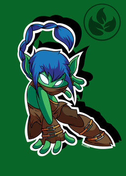 black_eyebrows blue_hair bottomwear breasts brown_bottomwear brown_clothing brown_fingerless_gloves brown_footwear brown_gloves brown_handwear brown_pants brown_shoes brown_skirt clothing eyebrows eyelashes female fingerless_gloves footwear gloves glowing glowing_eyes green_background green_body green_ears hair handwear humanoid_pointy_ears mask not_furry outline pants pointy_ears ponytail shoes simple_background skirt solo white_eyes white_outline bumpadump2002 activision skylanders stealth_elf_(skylanders) elf humanoid 2022 cel_shading colored digital_media_(artwork) hi_res shaded signature