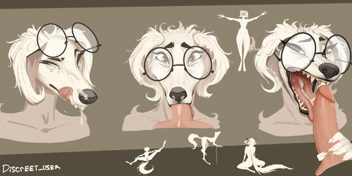 anthro anthro_penetrated black_lips bodily_fluids cum cum_in_mouth cum_inside cum_on_face disembodied_penis duo eyewear fellatio female female_anthro female_on_human fur genital_fluids genitals glasses human_on_anthro human_penetrating human_penetrating_anthro humanoid_genitalia humanoid_penis interspecies licking licking_cum licking_lips lips looking_at_viewer male male/female male_human male_on_anthro oral penetration penile penis penis_lick penis_on_tongue round_glasses sex sharp_teeth teeth tongue tongue_out tongue_out_fellatio white_body white_fur discreet_user carmen_(discreet_user) borzoi canid canine canis domestic_dog human hunting_dog mammal sighthound