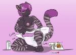 anthro blush breasts card clean_diaper clothed clothing diaper diaper_change female hair hypnosis mind_control nipples open_diaper purple_eyes purple_hair putting_on_diaper simple_background solo wearing_diaper chocolatekitsune domestic_cat felid feline felis mammal hi_res